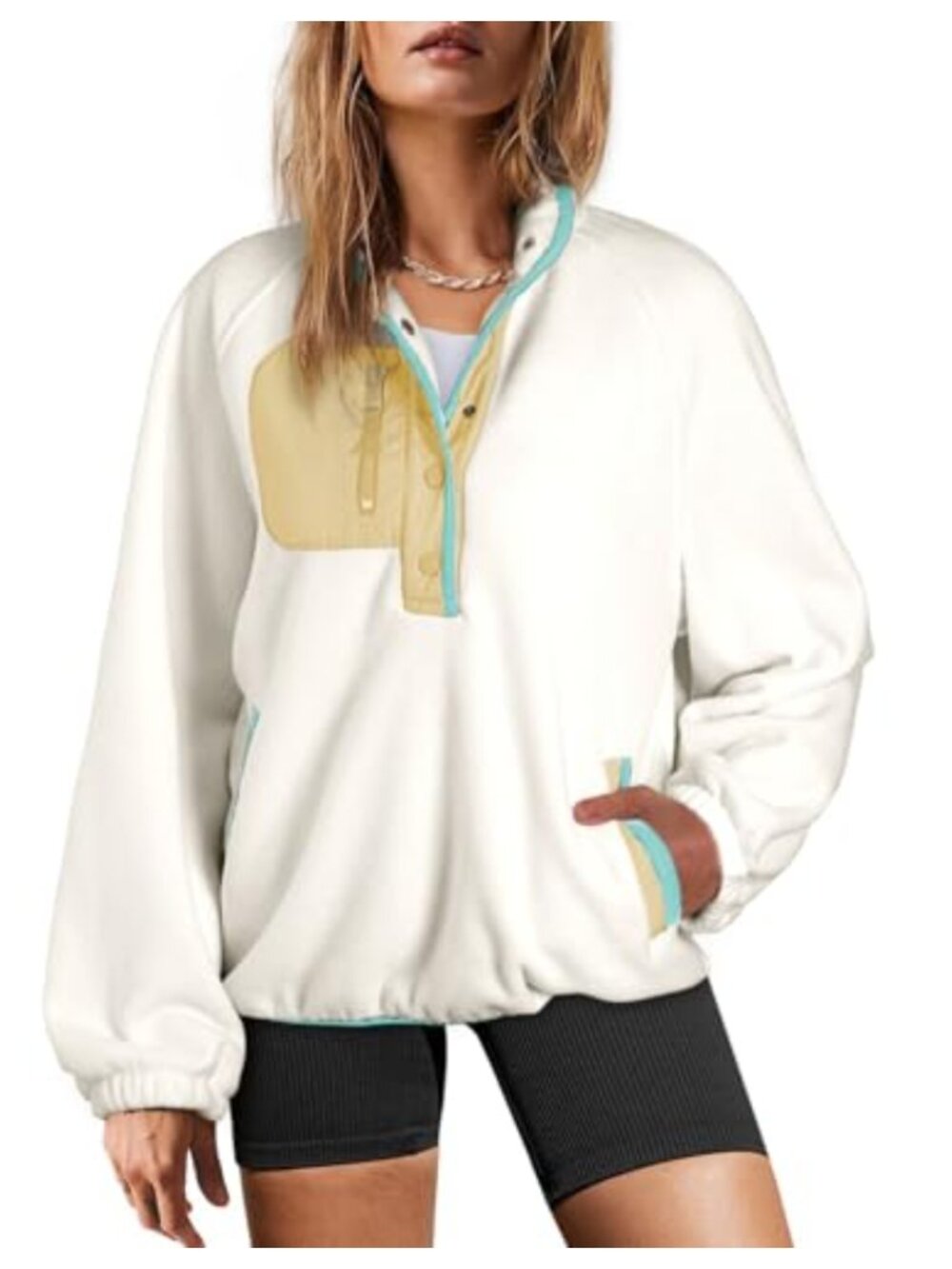 Oversized Fuzzy Fleece Sherpa Sweatshirt Button V Neck Pullover